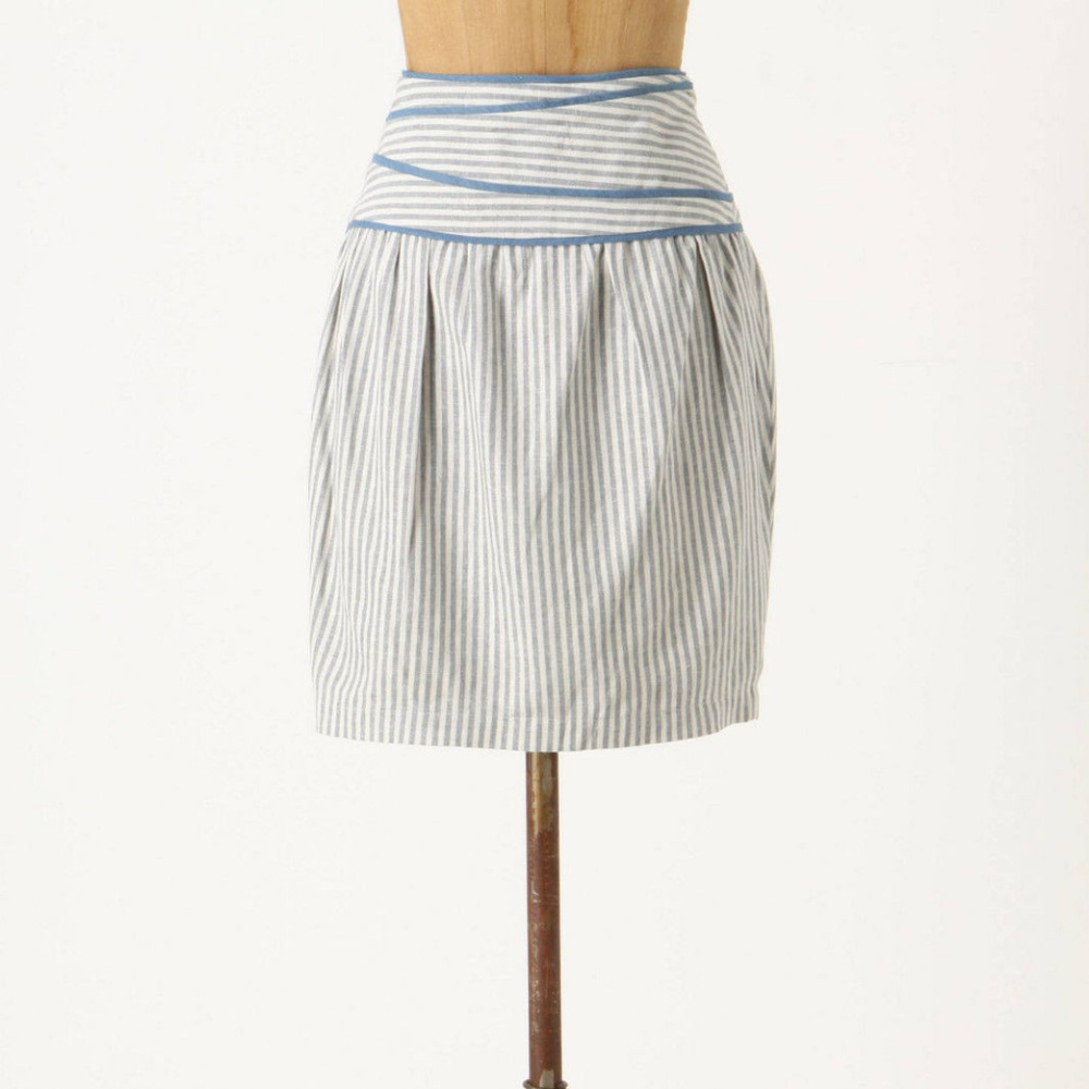 Anthropologie Calm Seas Skirt Blue Striped Linen Blend By Hype Size 6 - Picture 2 of 7
